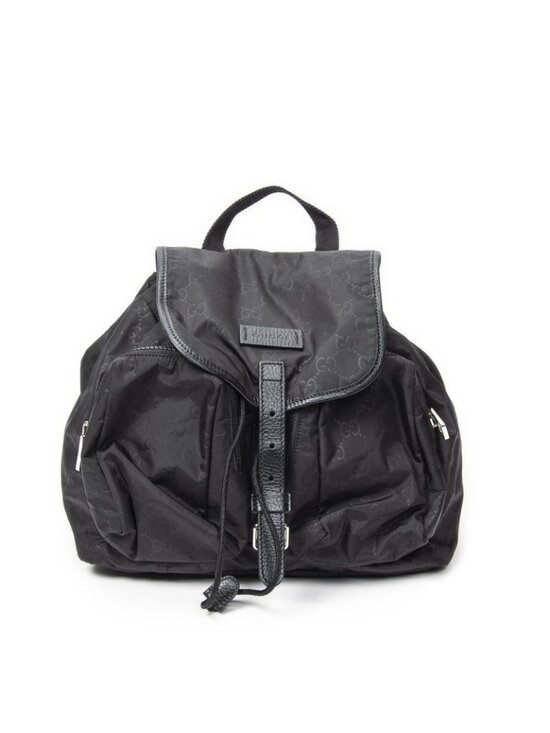 Gucci Double Pocket Drawstring Backpack Black GG Nylon Canvas main image 5